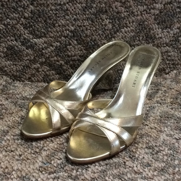 Colin Stuart gold wedge heel slides size 7M - Picture 2 of 8